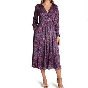 Tahari ASL Women's Puff Sleeve V-Neck Abstract Print Surplus Dress Size 10